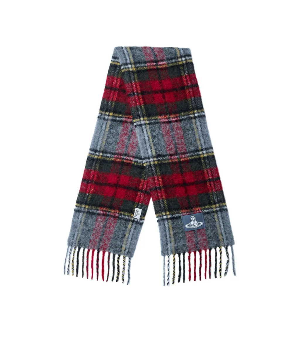 Logo Patch Checked Fringed Scarf