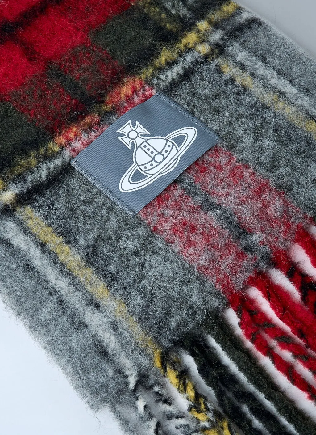 Logo Patch Checked Fringed Scarf