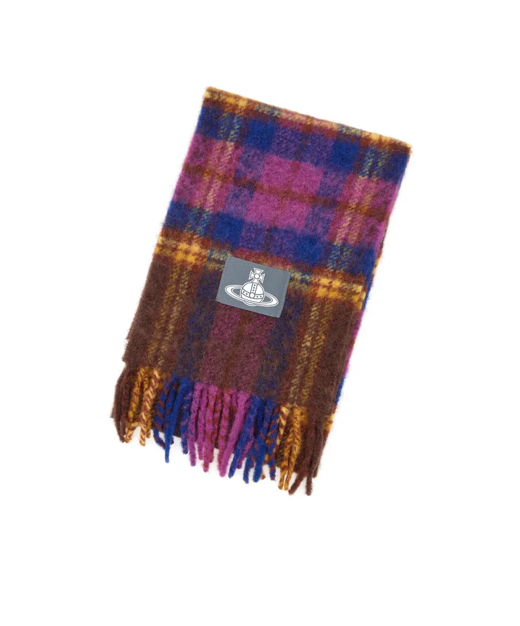 Logo Patch Checked Fringed Scarf
