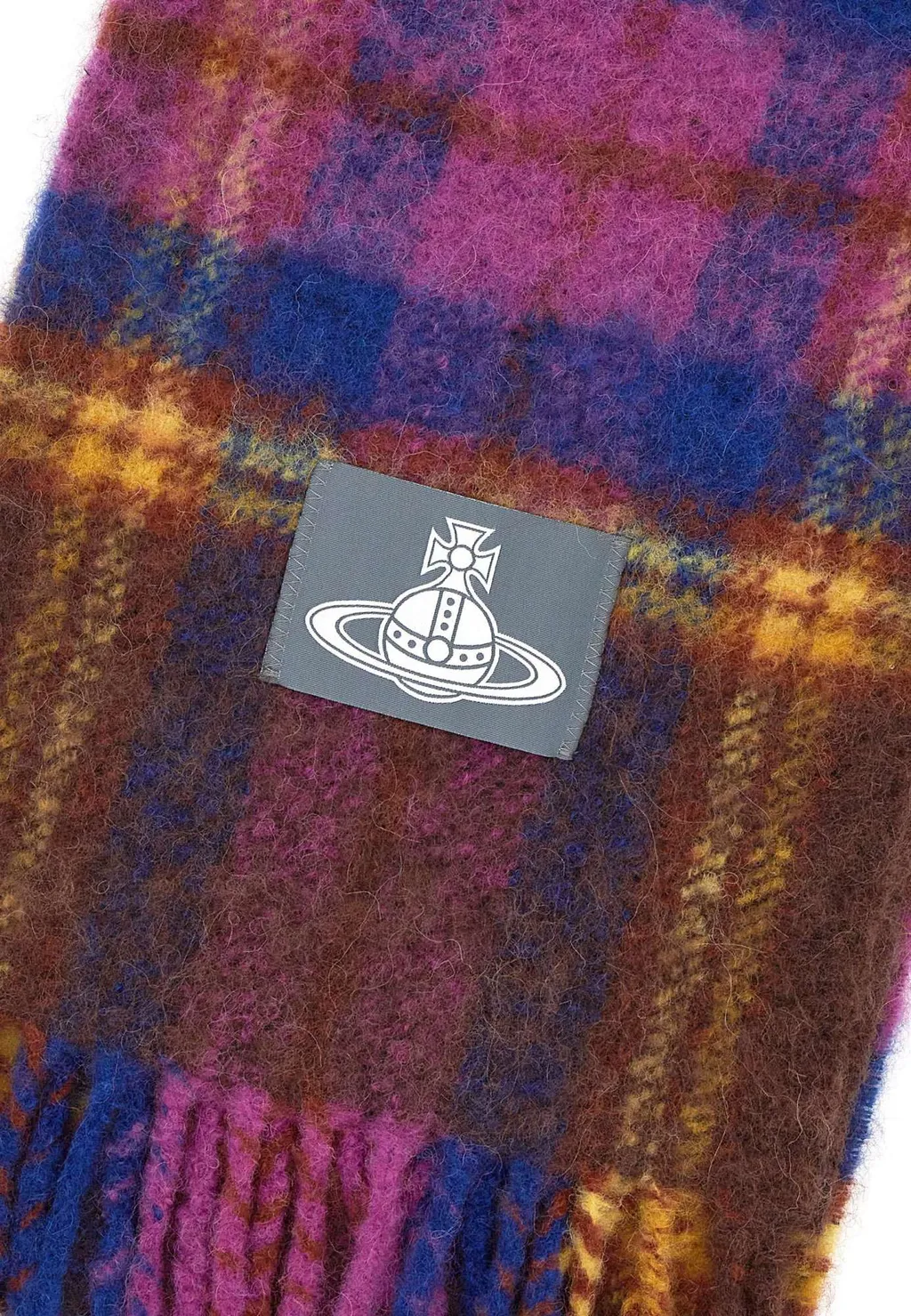 Logo Patch Checked Fringed Scarf