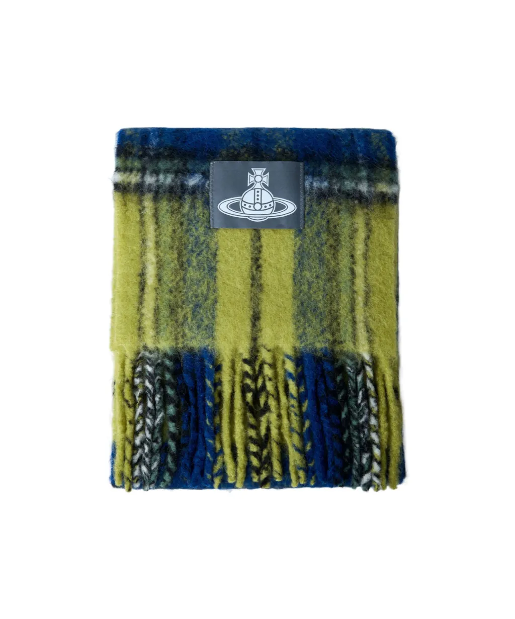 Logo Patch Checked Fringed Scarf
