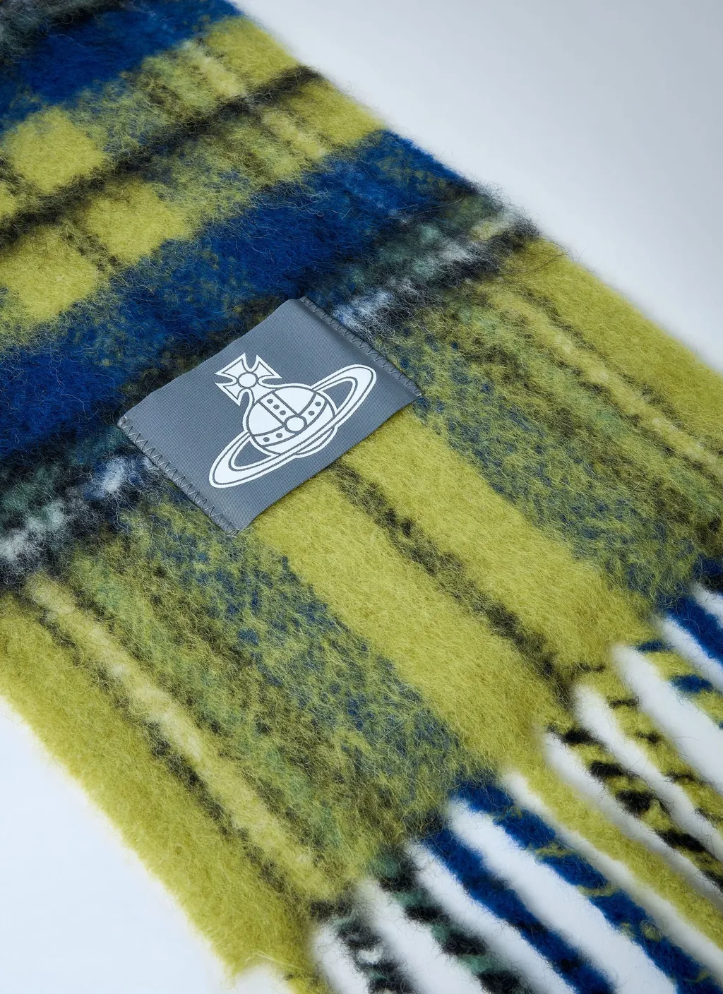 Logo Patch Checked Fringed Scarf