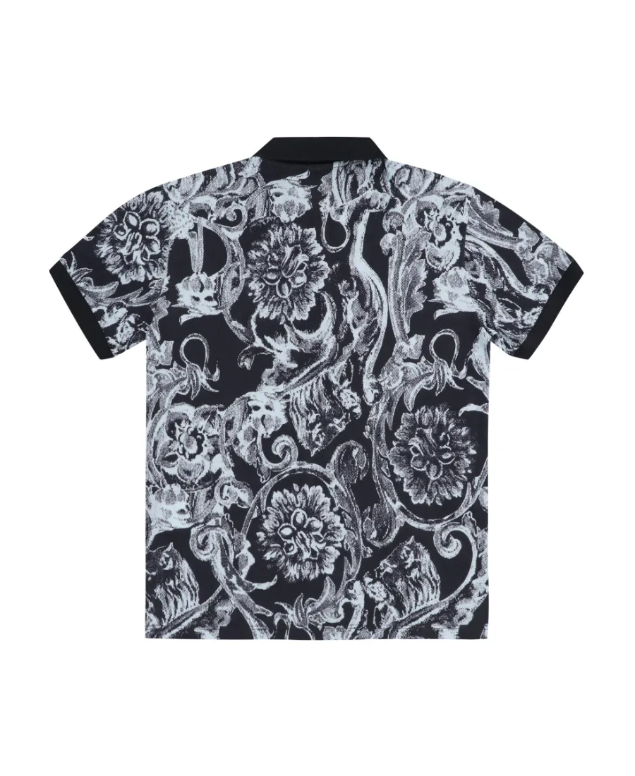 Barocco-Printed Short Sleeved Polo Shirt