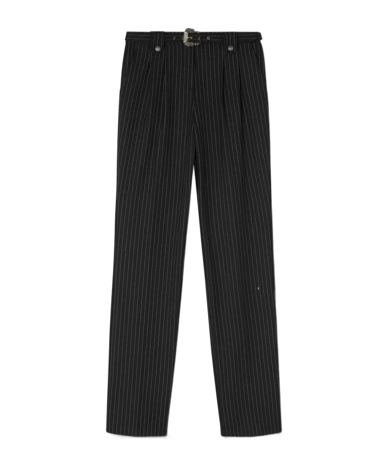 Pinstriped Logo-Engraved Straight Trousers