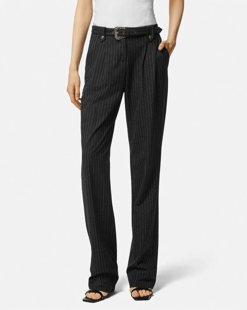 Pinstriped Logo-Engraved Straight Trousers