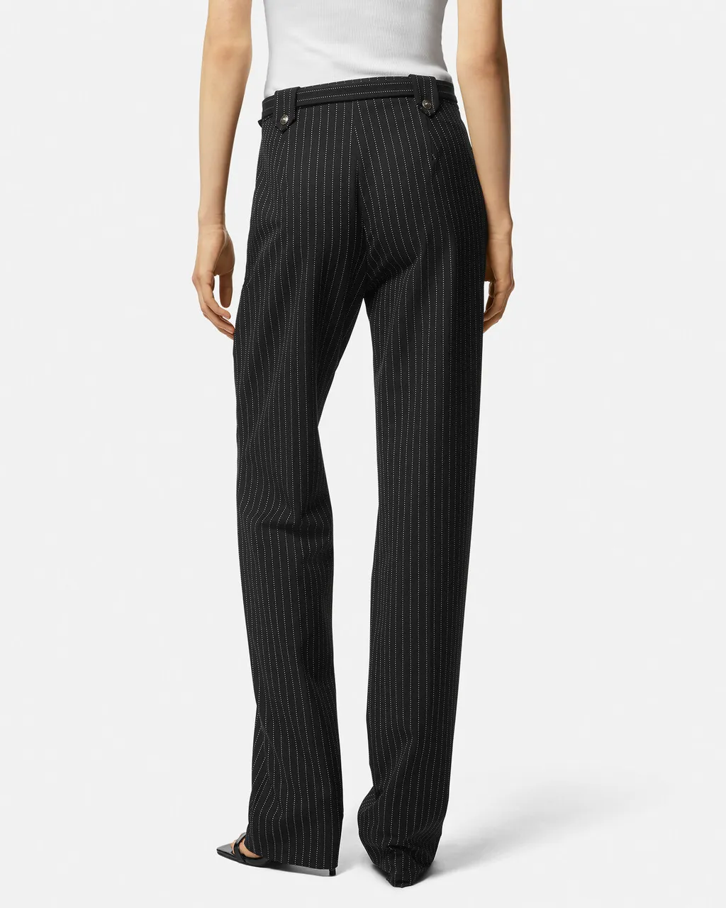 Pinstriped Logo-Engraved Straight Trousers