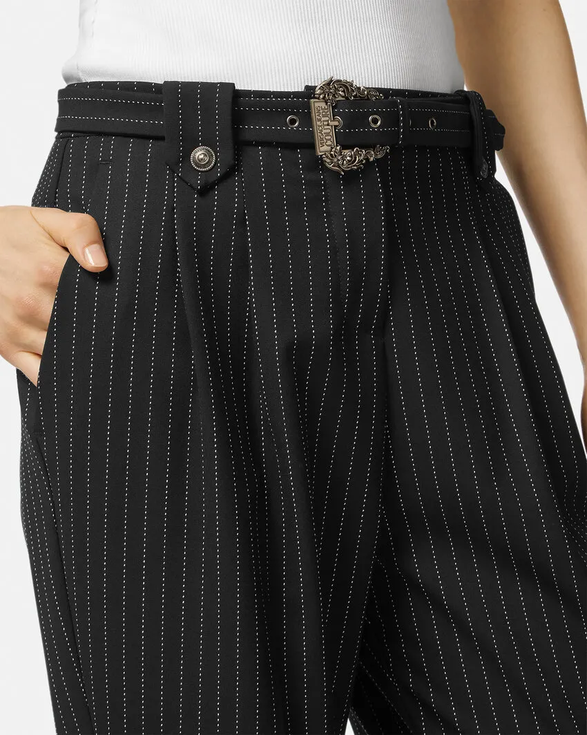 Pinstriped Logo-Engraved Straight Trousers