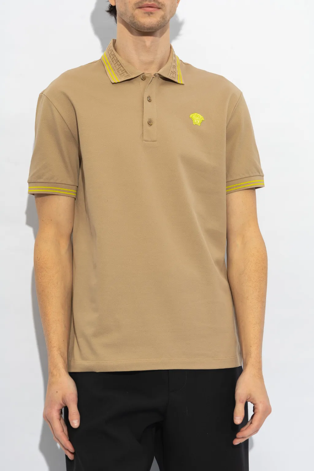 Medusa-Embroidered Short-Sleeved Polo Shirt