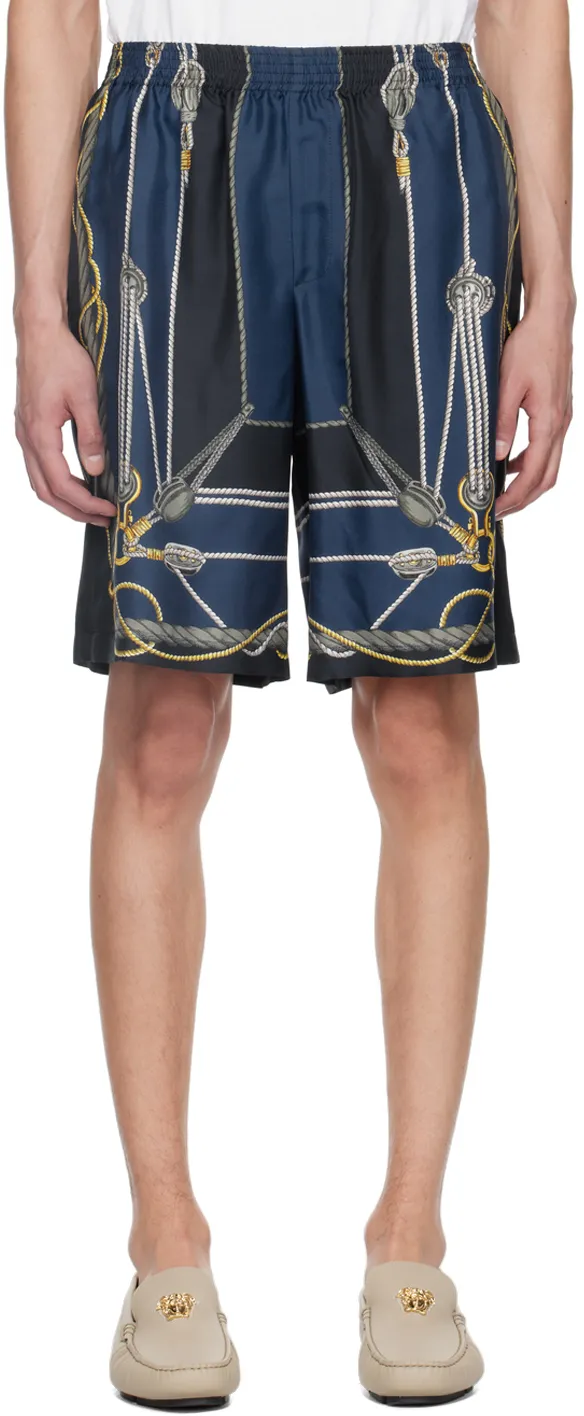 Nautical Print Knee-Length Shorts