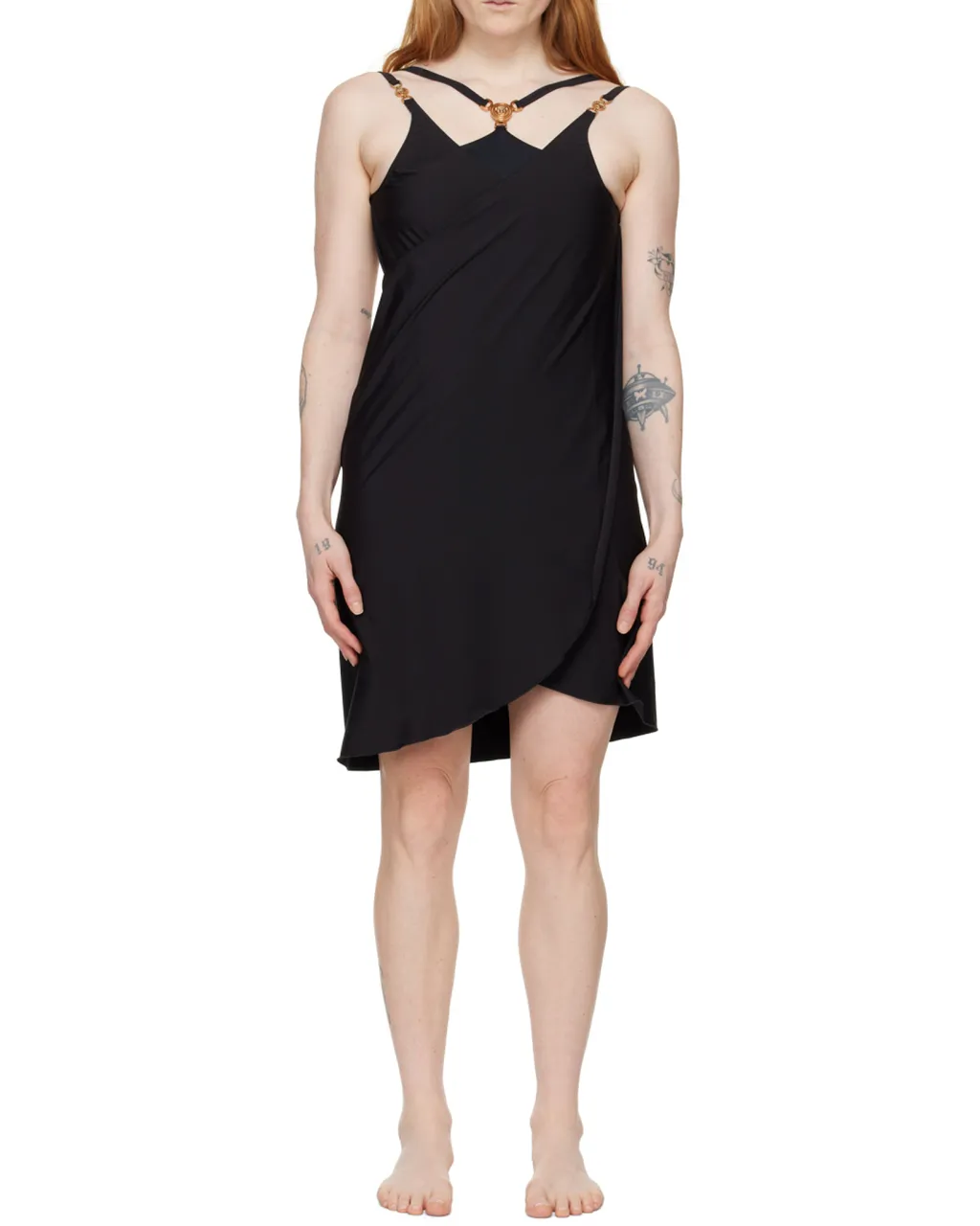Medusa-Plaque Wrapped Sleeveless Dress