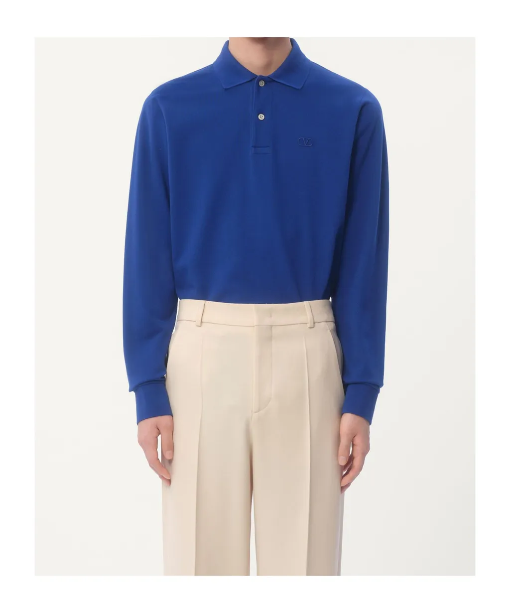 Vlogo Embroidered Long-Sleeved Polo Shirt