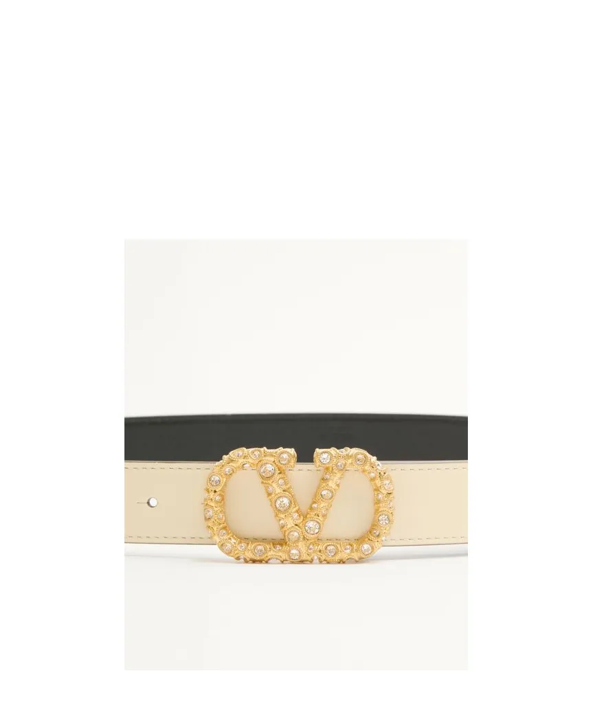 Vlogo Signature Belt In Shiny Calfskin With Crystals 30 Mm
