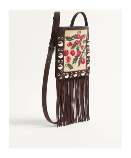 Fringed-Edge Embroidered Small Crossbody Bag