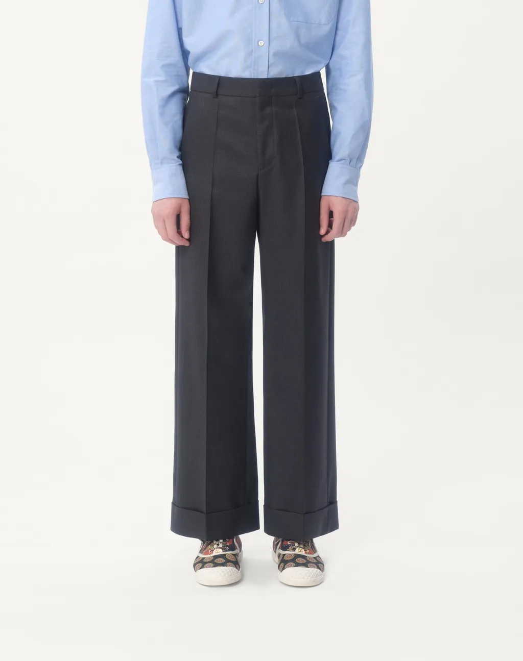 Wool Gabardine Trousers With Turn-Ups