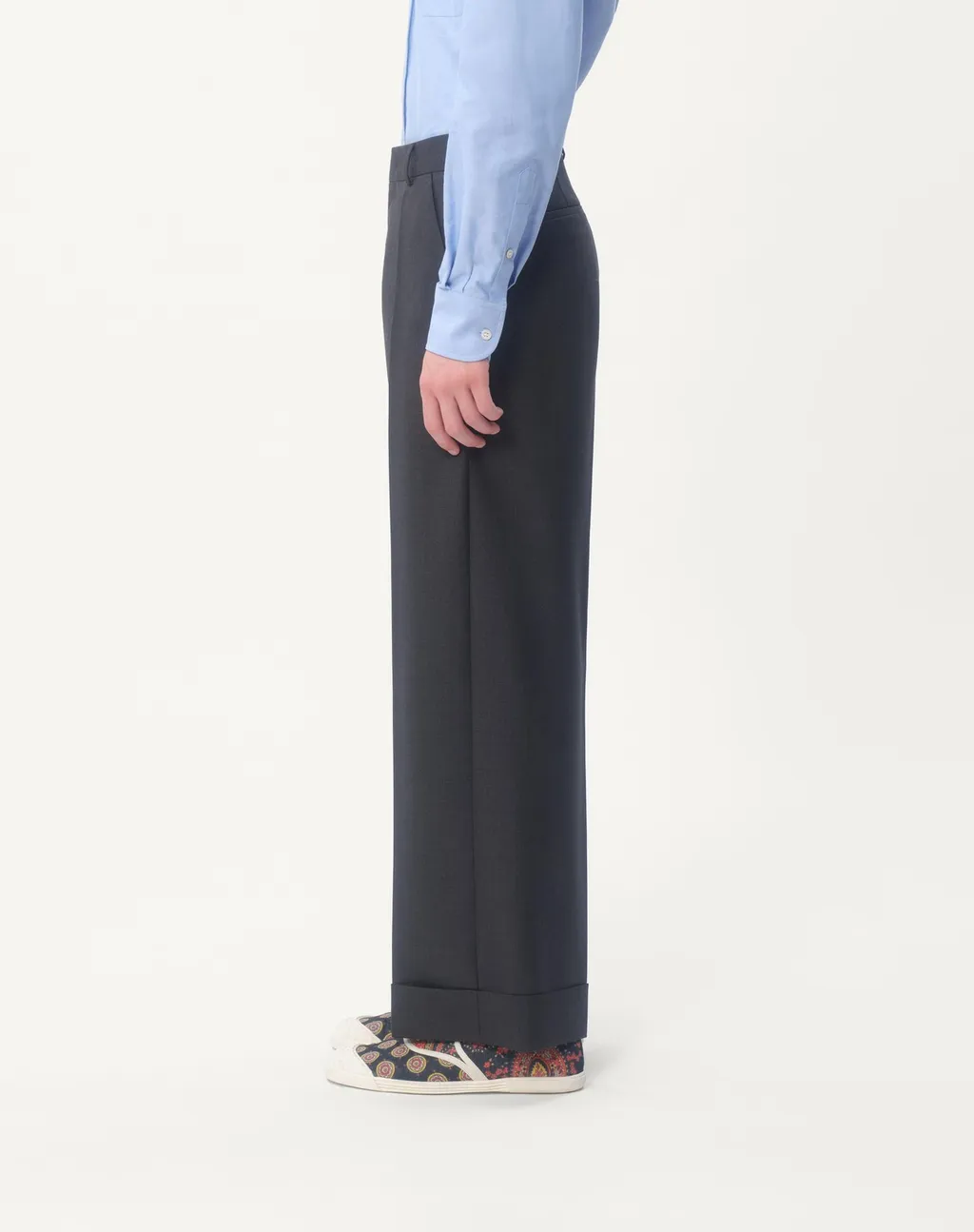Wool Gabardine Trousers With Turn-Ups
