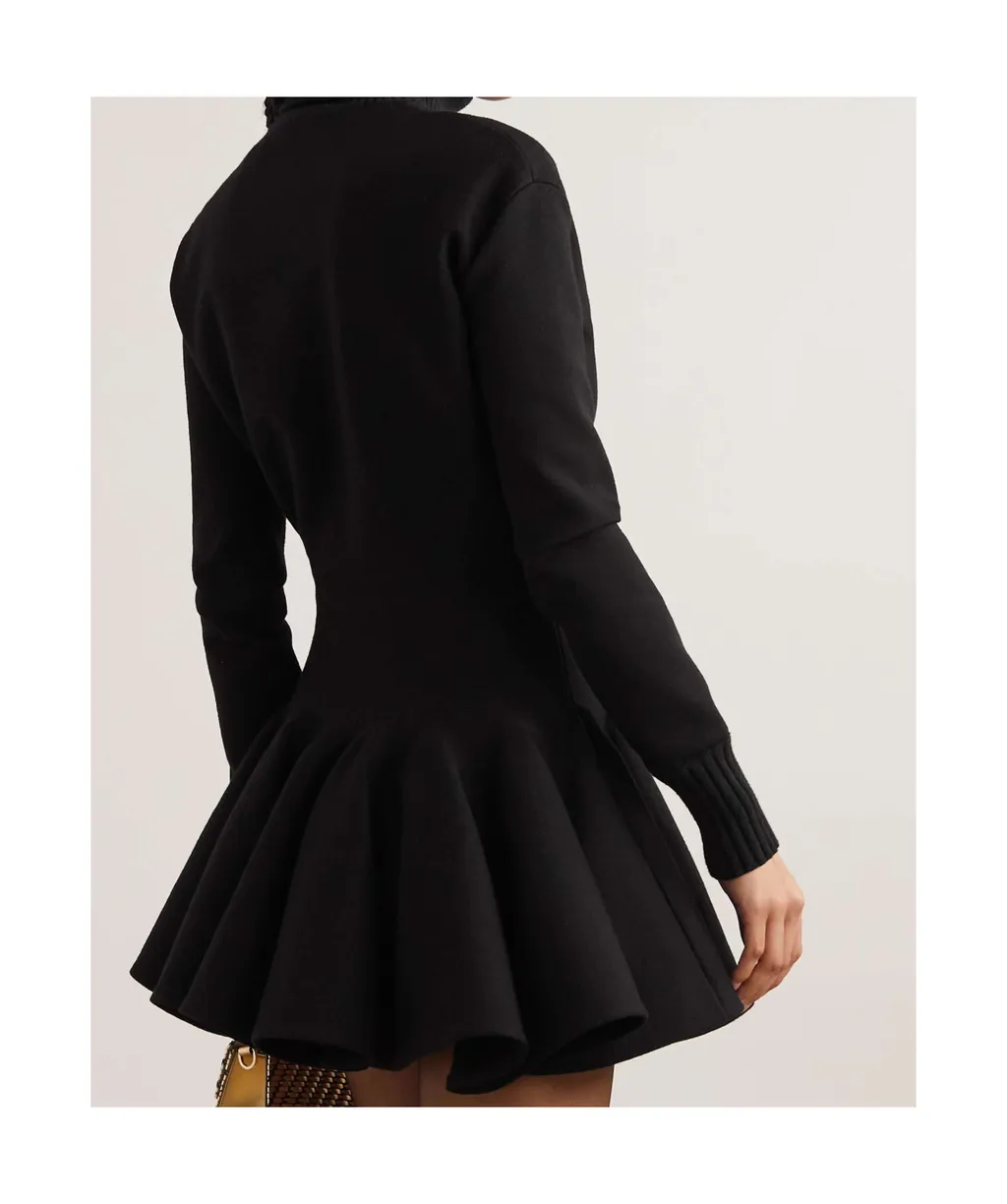 Pleated High-Neck Mini Dress