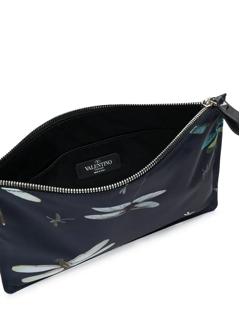Dragonfly-Print Clutch Bag