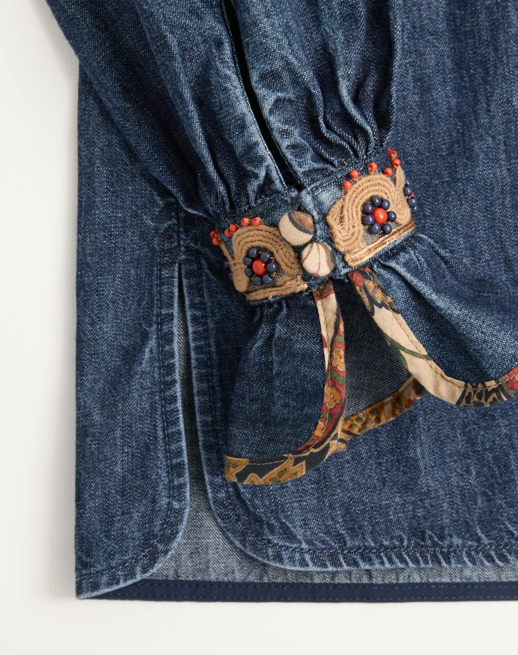 Ruffled Long-Sleeved Denim Top