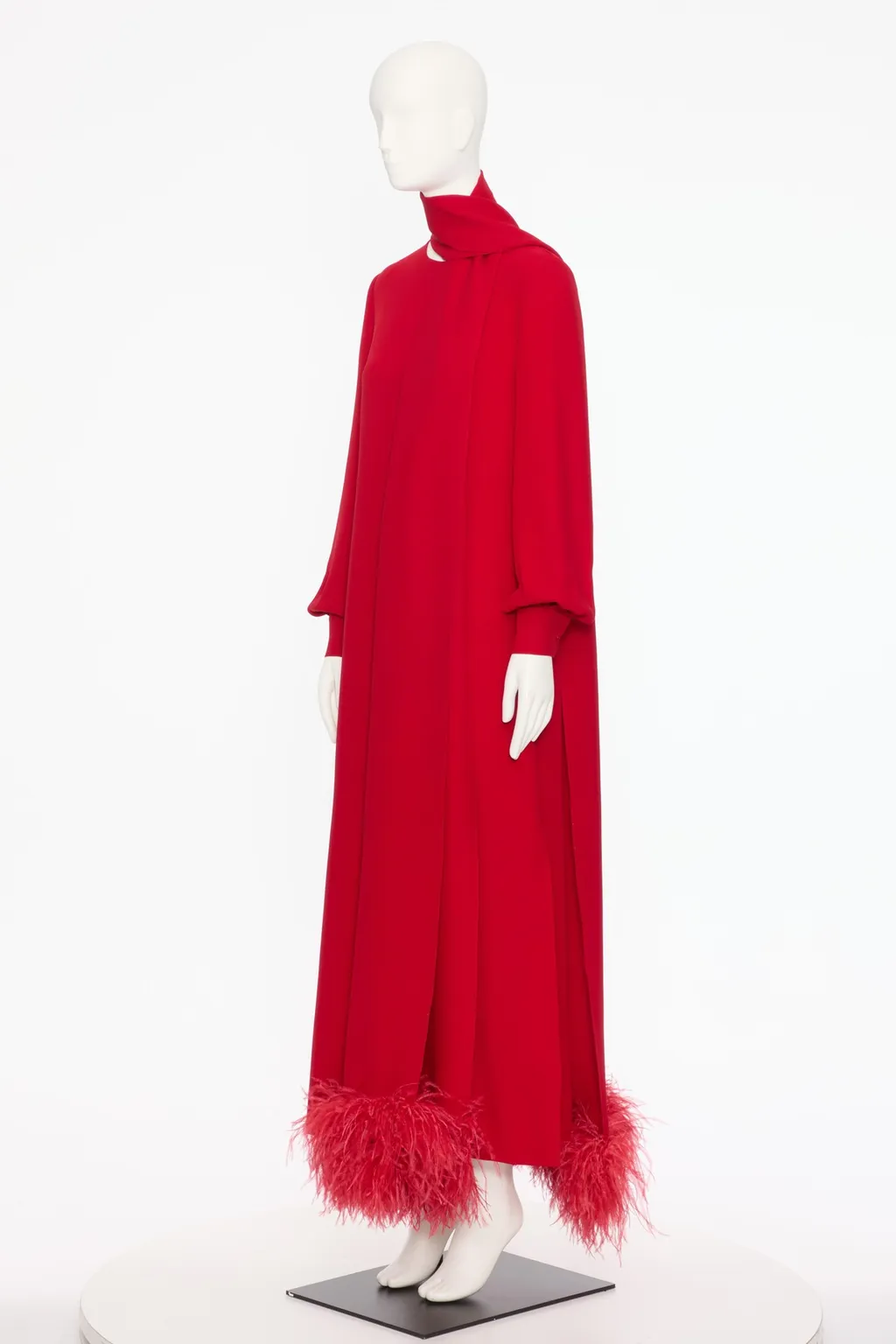 Feather-Trim Long-Sleeved Dress