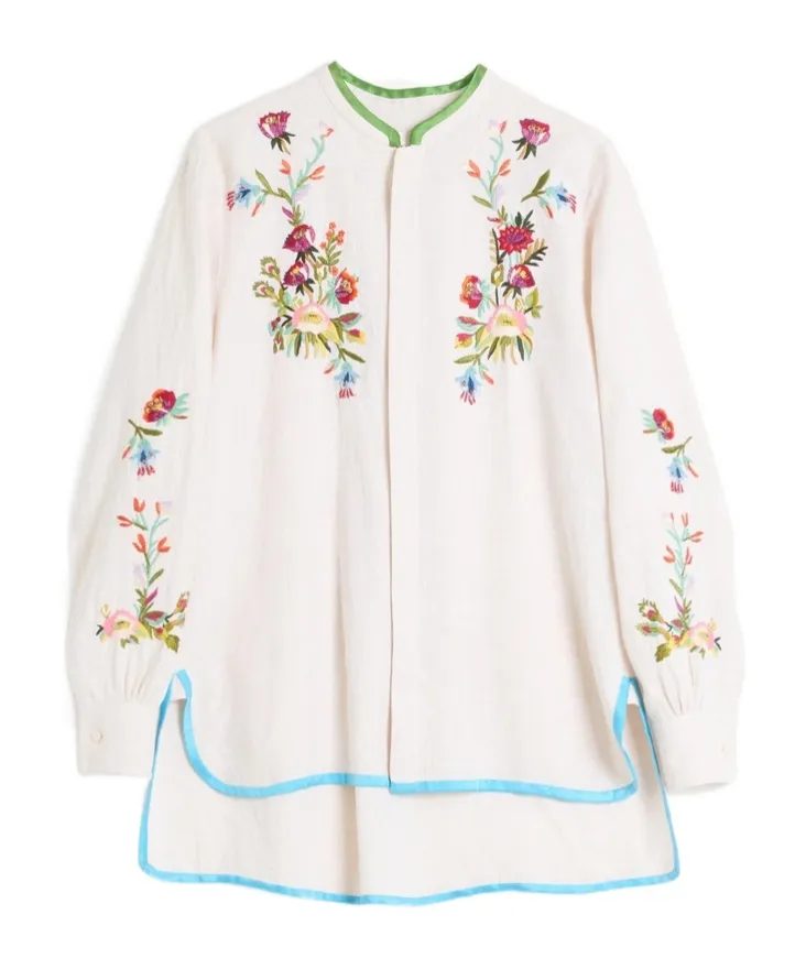 Floral Embroidered Button Detailed Shirt