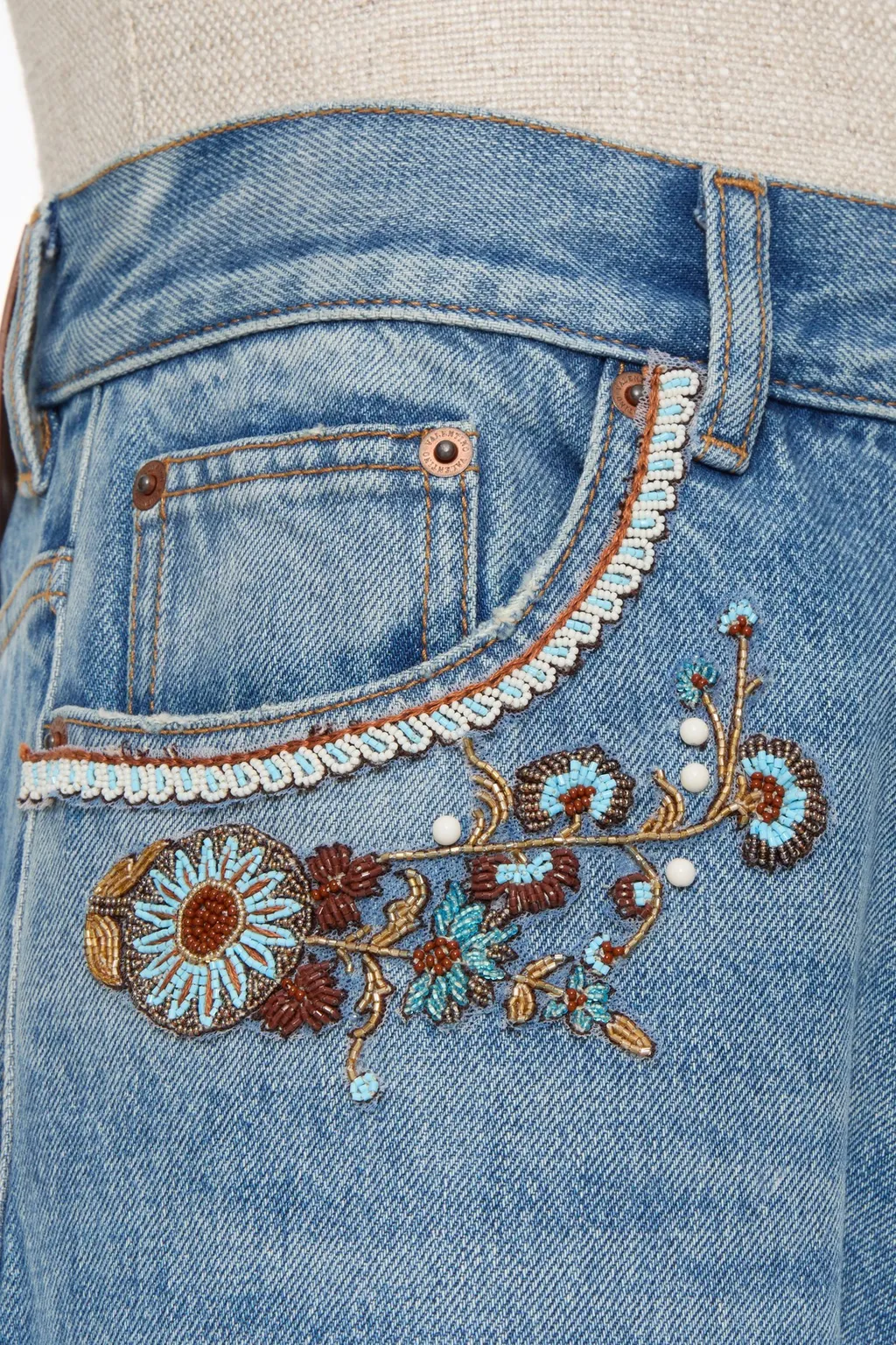Floral Trim Straight Leg Jeans
