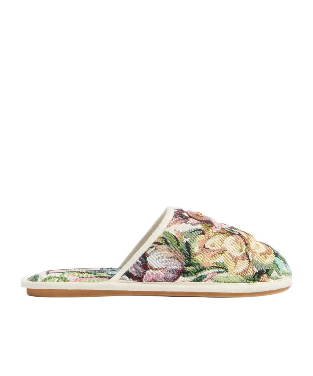 Logo Patch Floral Patterned Slippers