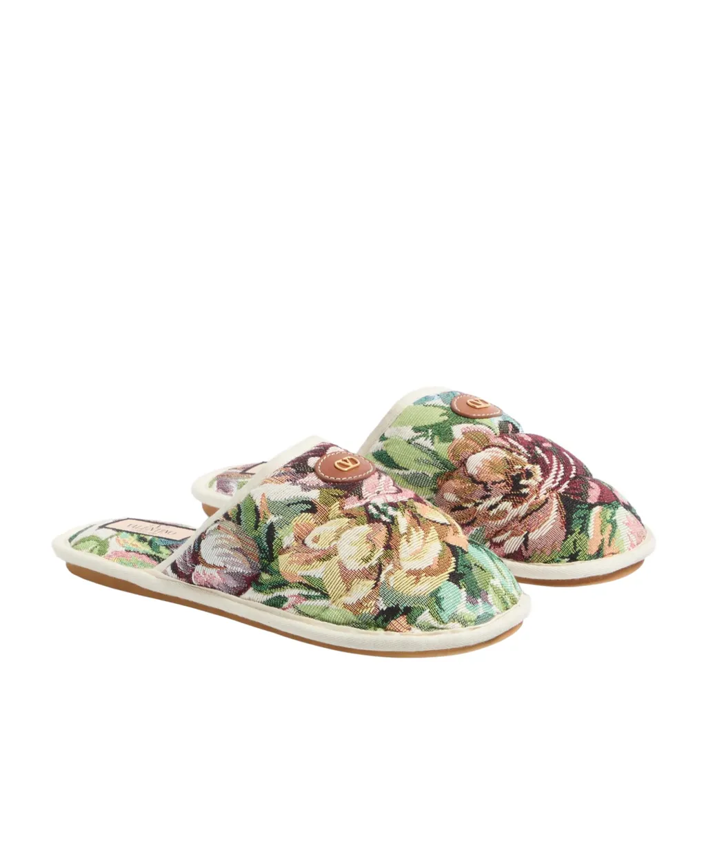 Logo Patch Floral Patterned Slippers