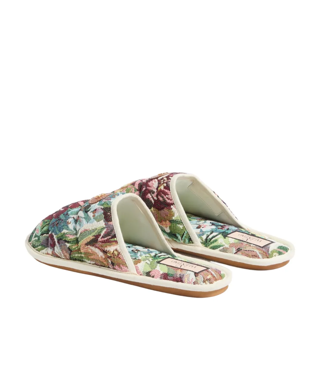 Logo Patch Floral Patterned Slippers