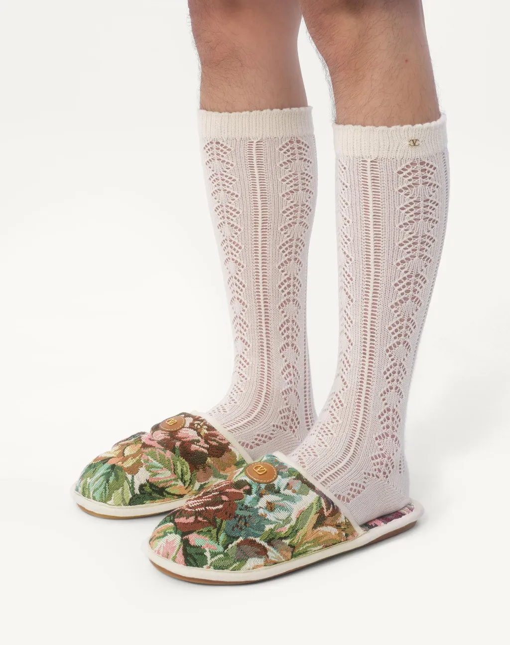 Logo Patch Floral Patterned Slippers