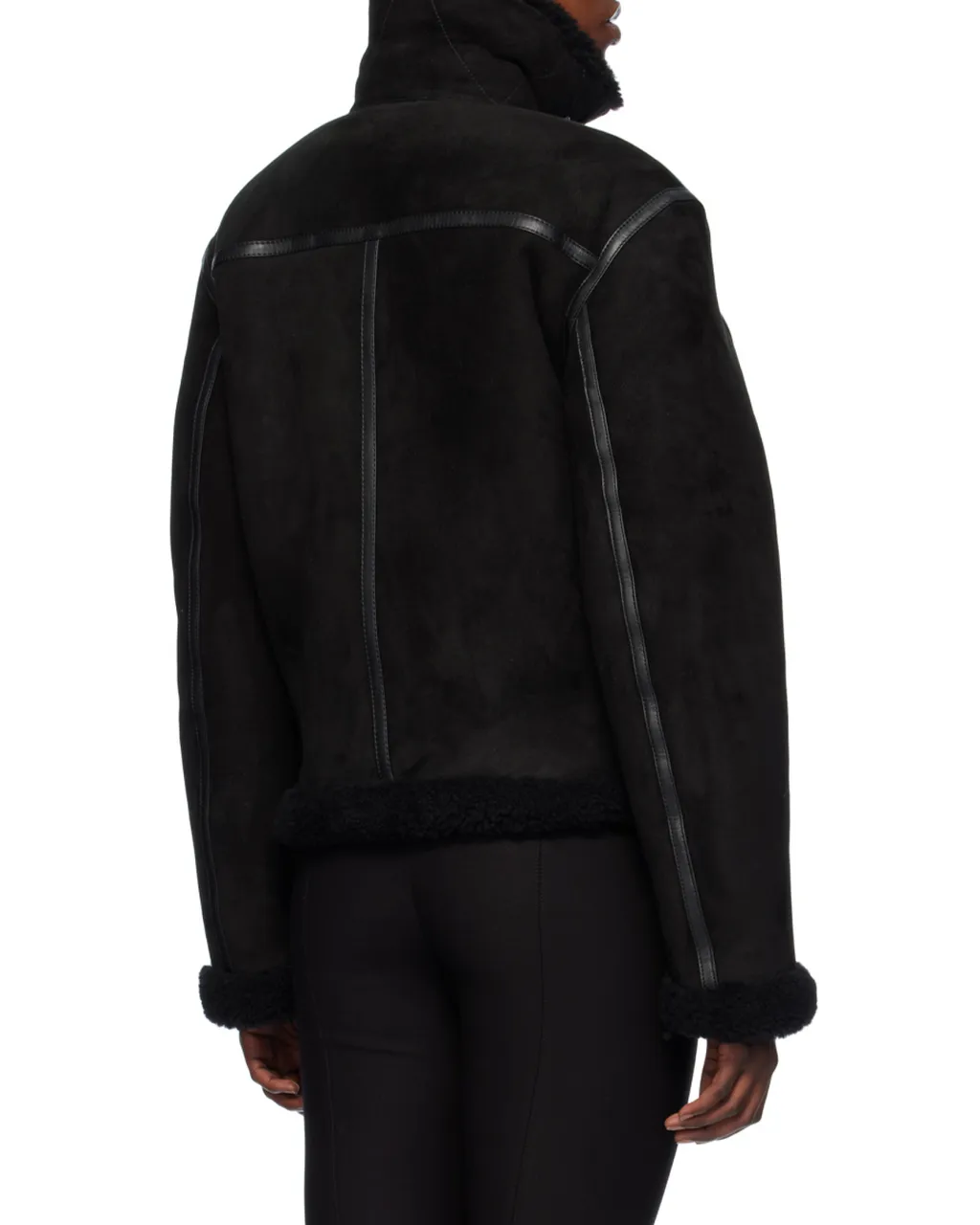 Shearling-Trim Zip-Up Suede Jacket