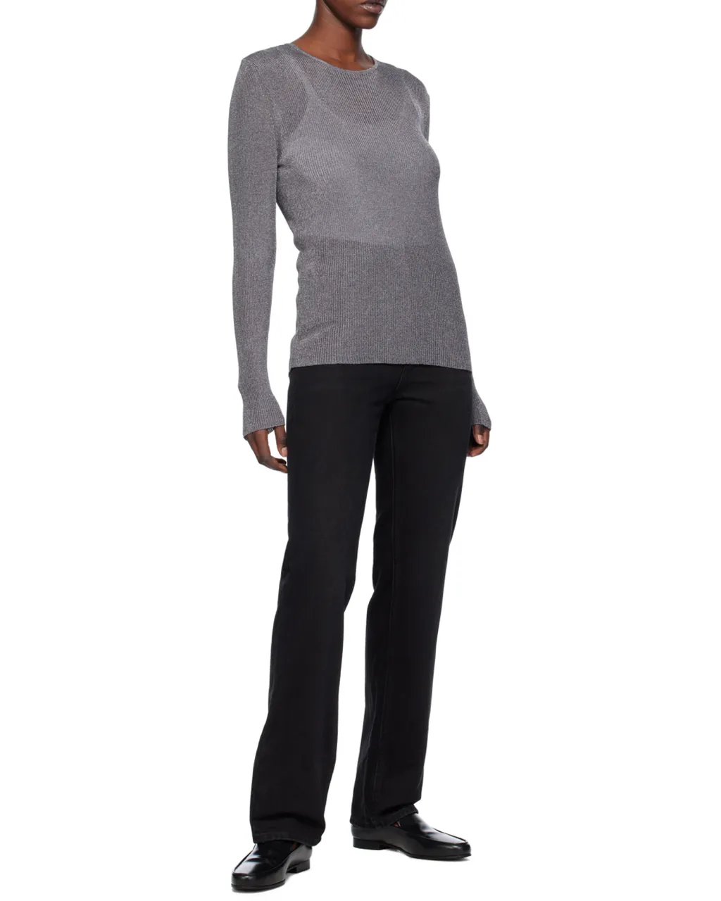 Metallic Ribbed-Knit Jumper