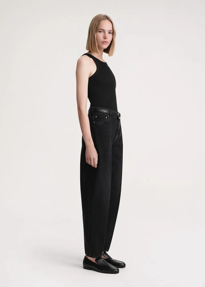 Faded-Effect Tapered-Leg Jeans