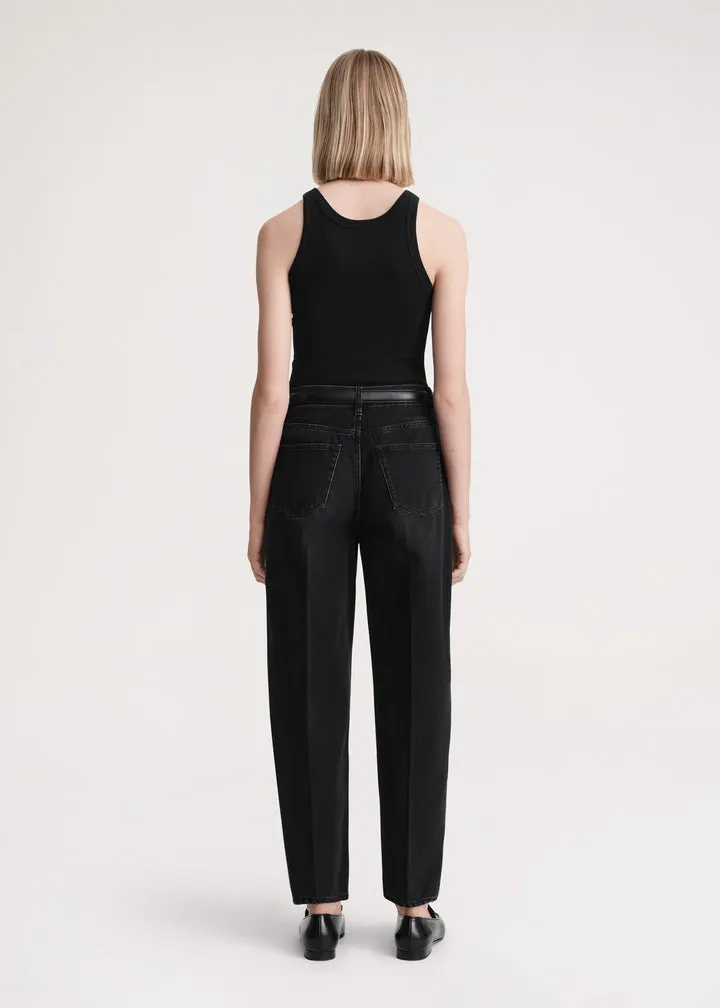 Faded-Effect Tapered-Leg Jeans