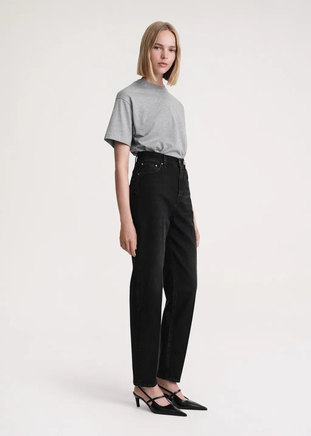 Faded-Effect Tapered-Leg Jeans