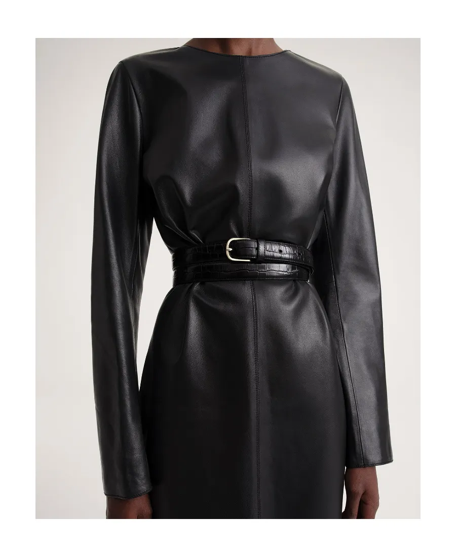 Crocodile-Effect Wrap Leather Belt