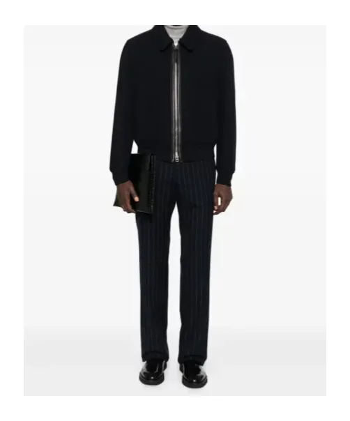 Leather-Trimmed Wool Jacket