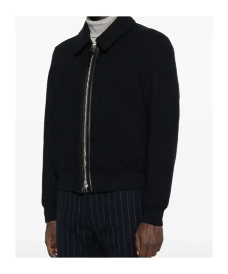 Leather-Trimmed Wool Jacket