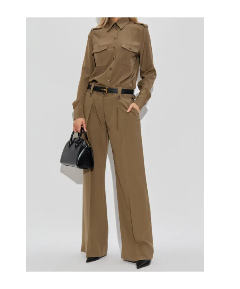 Pleated Button-Fastening Trousers