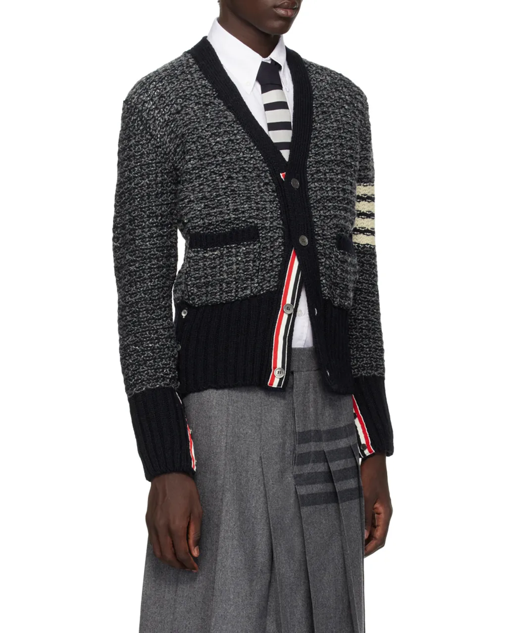 4-Bar MÉLange-Effect Button-Up Cardigan