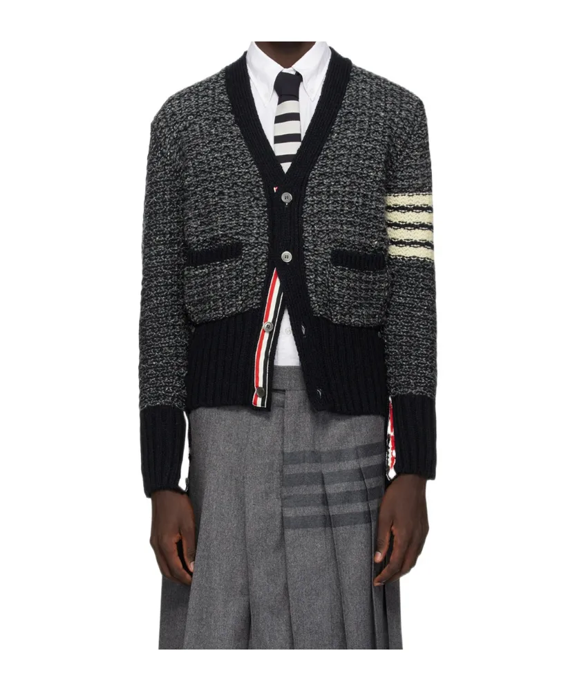 4-Bar MÉLange-Effect Button-Up Cardigan