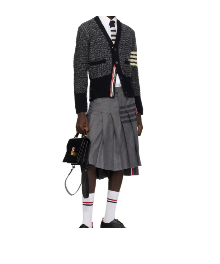 4-Bar MÉLange-Effect Button-Up Cardigan