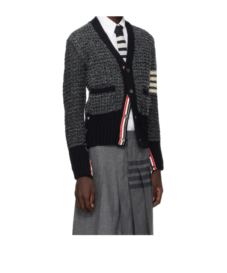 4-Bar MÉLange-Effect Button-Up Cardigan