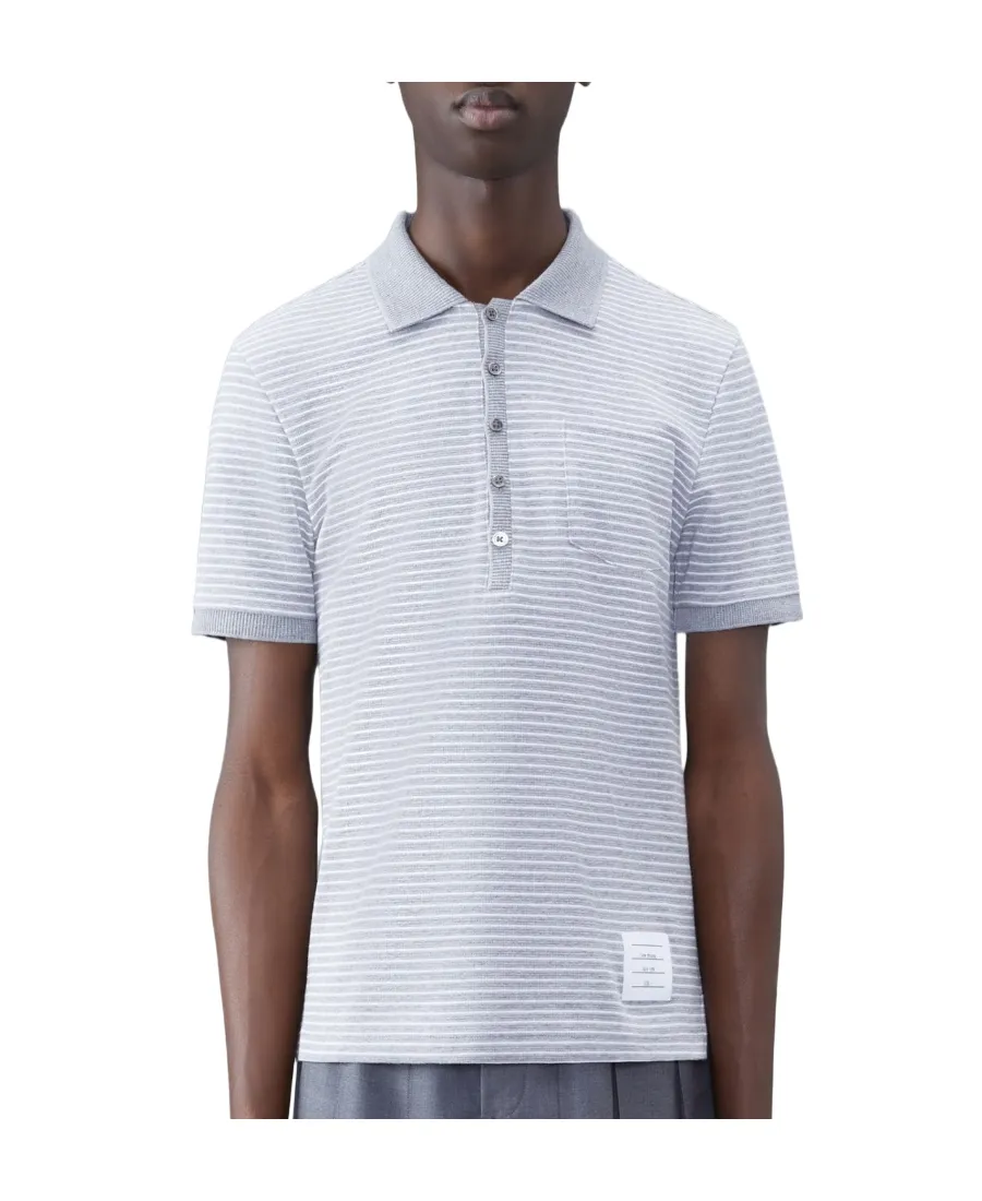 Striped Logo Patch Short-Sleeved Polo Shirt