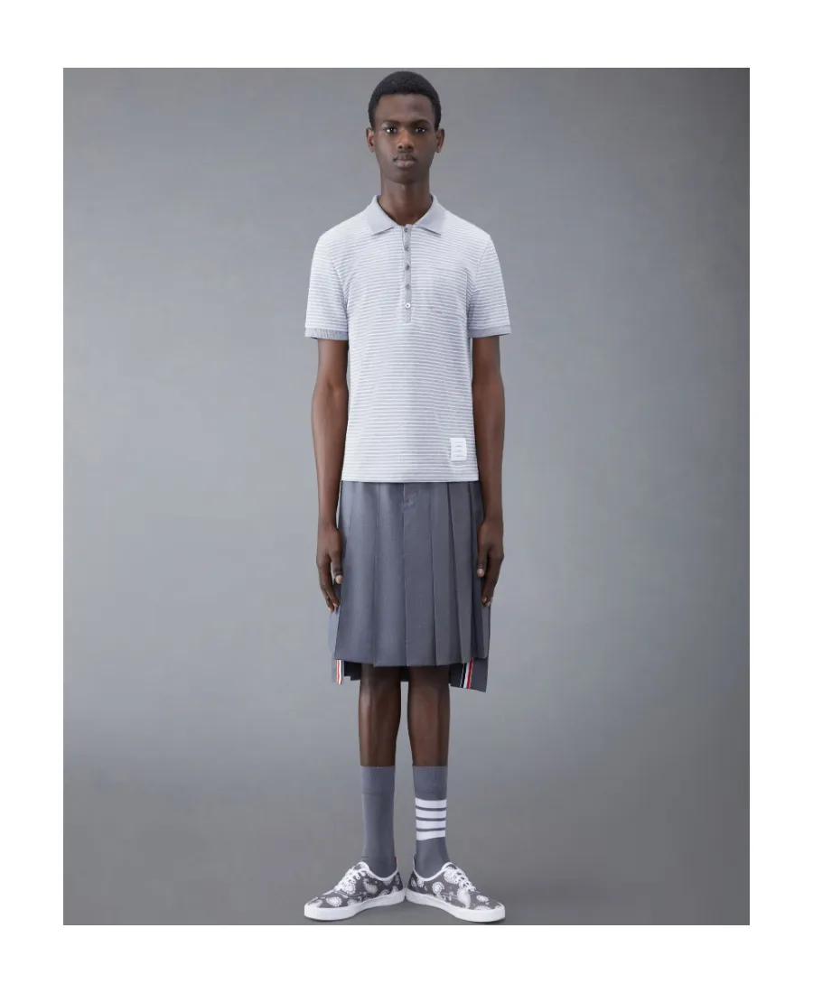 Striped Logo Patch Short-Sleeved Polo Shirt