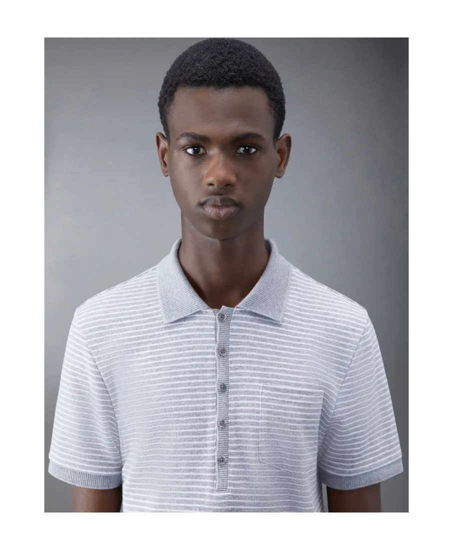Striped Logo Patch Short-Sleeved Polo Shirt