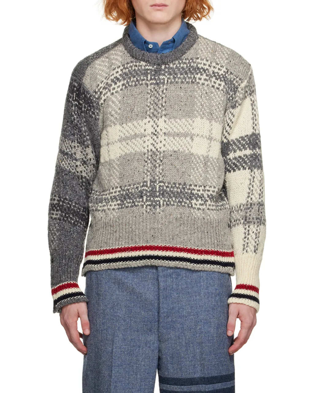 Tartan Printed Ribbed Pullover