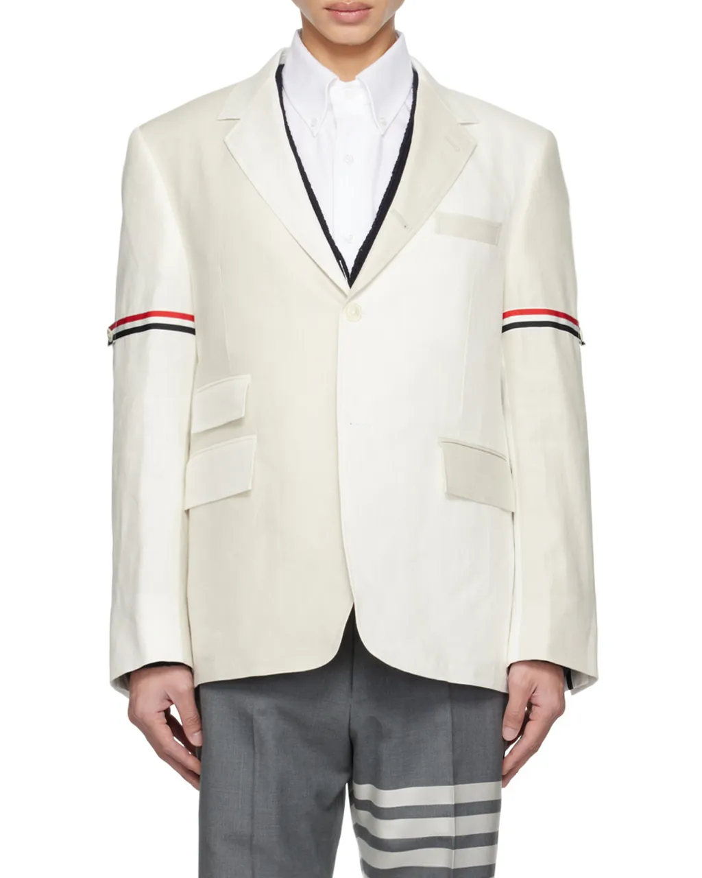 Rwb Stripe Single-Breasted Linen Blazer
