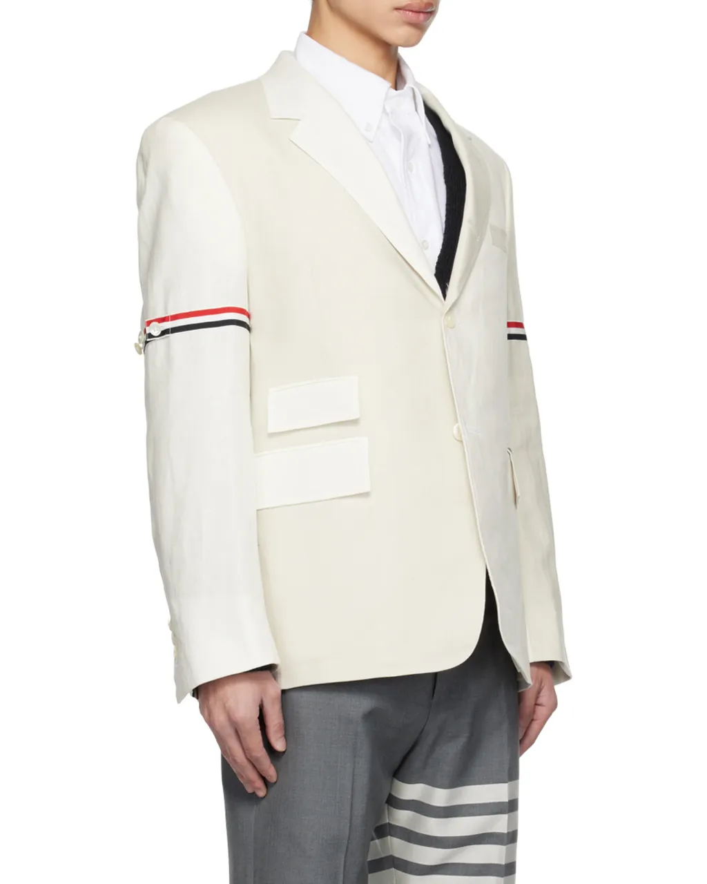 Rwb Stripe Single-Breasted Linen Blazer