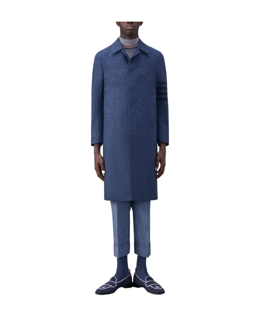Stripe-Detailed Concealed Fastened Coat