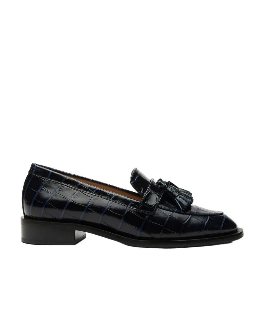 Crocodile-Effect Tasseled Loafers